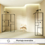 GIANNA - Painel de Duche Walk-In em Vidro Temperado c/ Blocos, Perfil Preto e Barra Estabilizadora