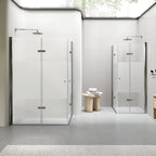 EMMA - Cabine de Duche (70-120 cm x 180-190 cm) com Vidro Meio Fosco 6mm - Entrada de Canto, Portas articuladas e Perfis em Inox