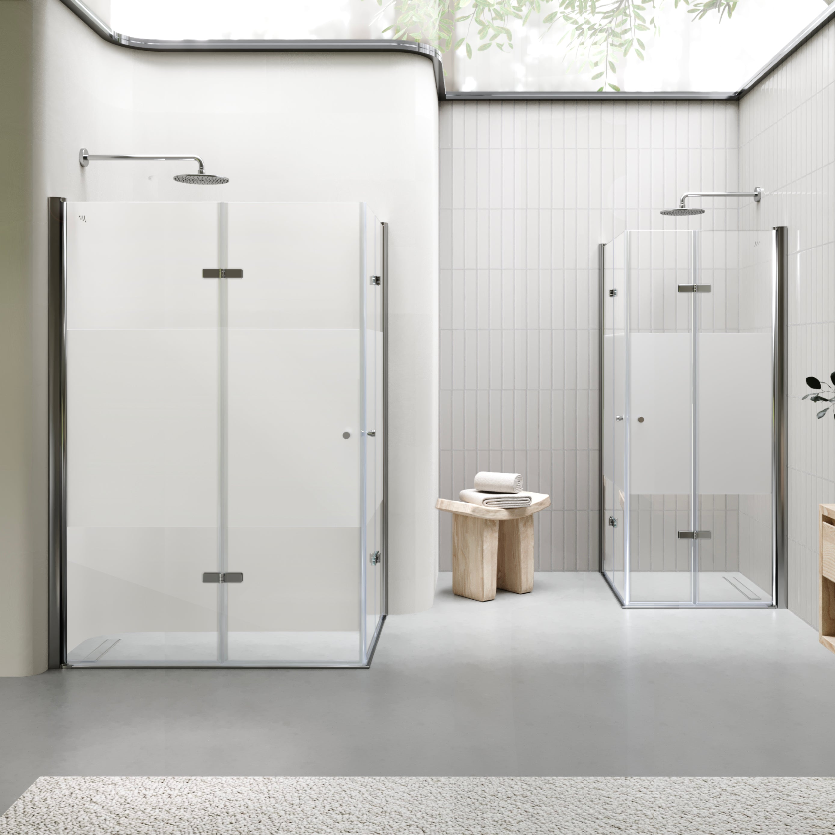 EMMA - Cabine de Duche (70-120 cm x 180-190 cm) com Vidro Meio Fosco 6mm - Entrada de Canto, Portas articuladas e Perfis em Inox