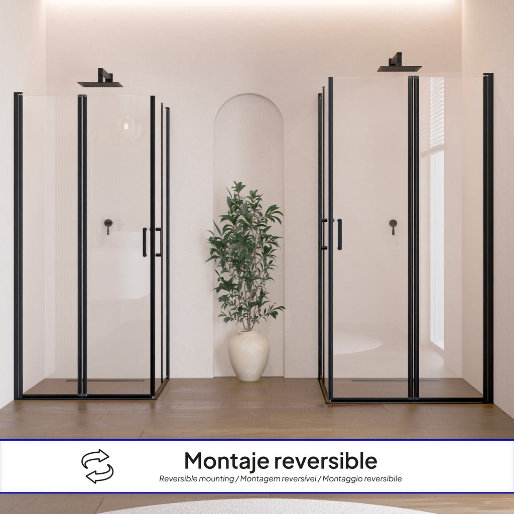ALINA - Cabine de duche de entrada de canto com portas dobráveis em vidro temperado e perfis pretos