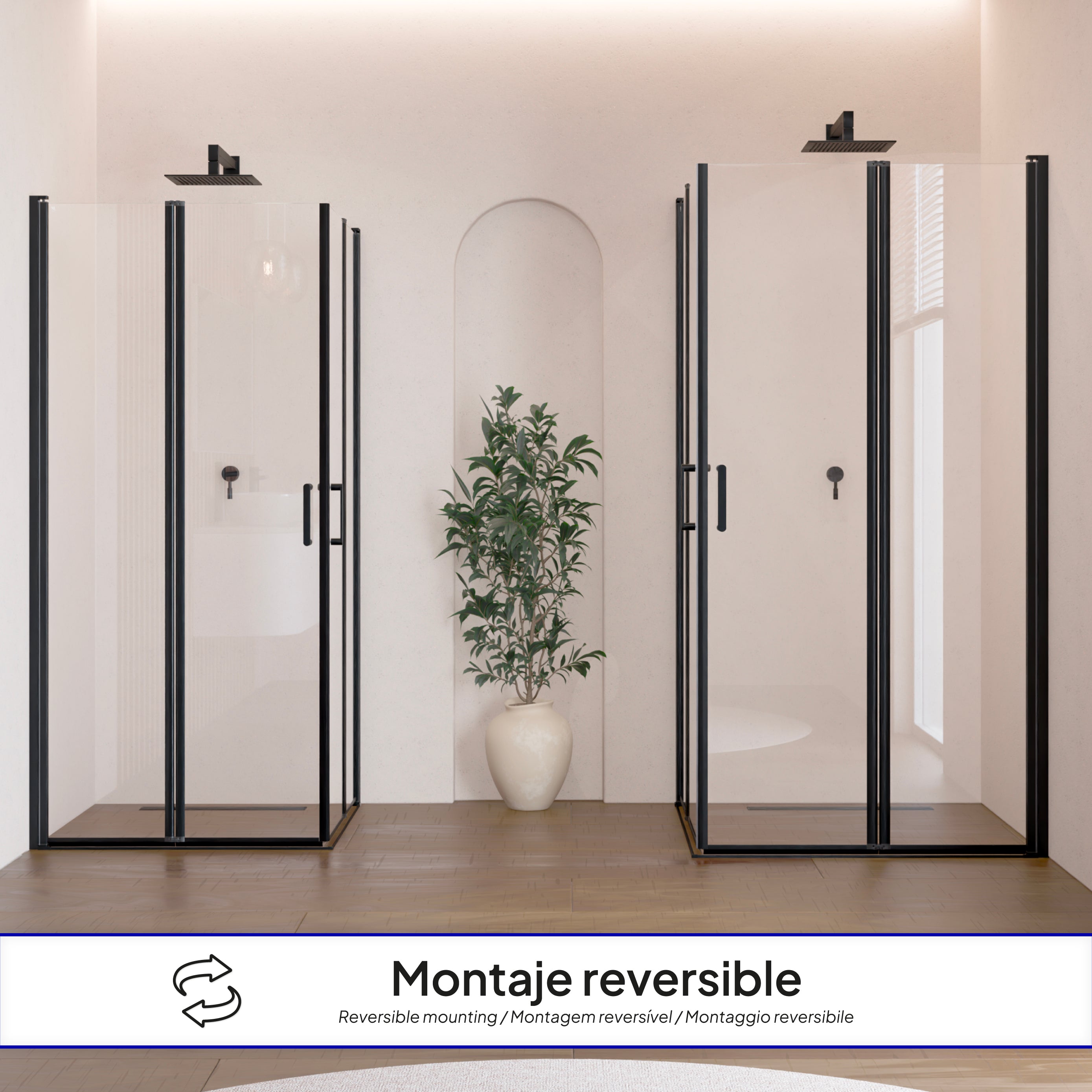 ALINA - Cabine de duche de entrada de canto com portas dobráveis em vidro temperado e perfis pretos