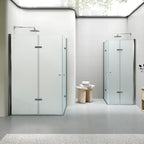 EMMA - Cabine de Duche (70-120 cm x 180-190 cm) com Vidro Fosco 6mm - Entrada de Canto, Portas articuladas e Perfis em Inox