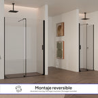 NADINE - Frontal de duche em vidro temperado transparente de 8mm e perfis pretos