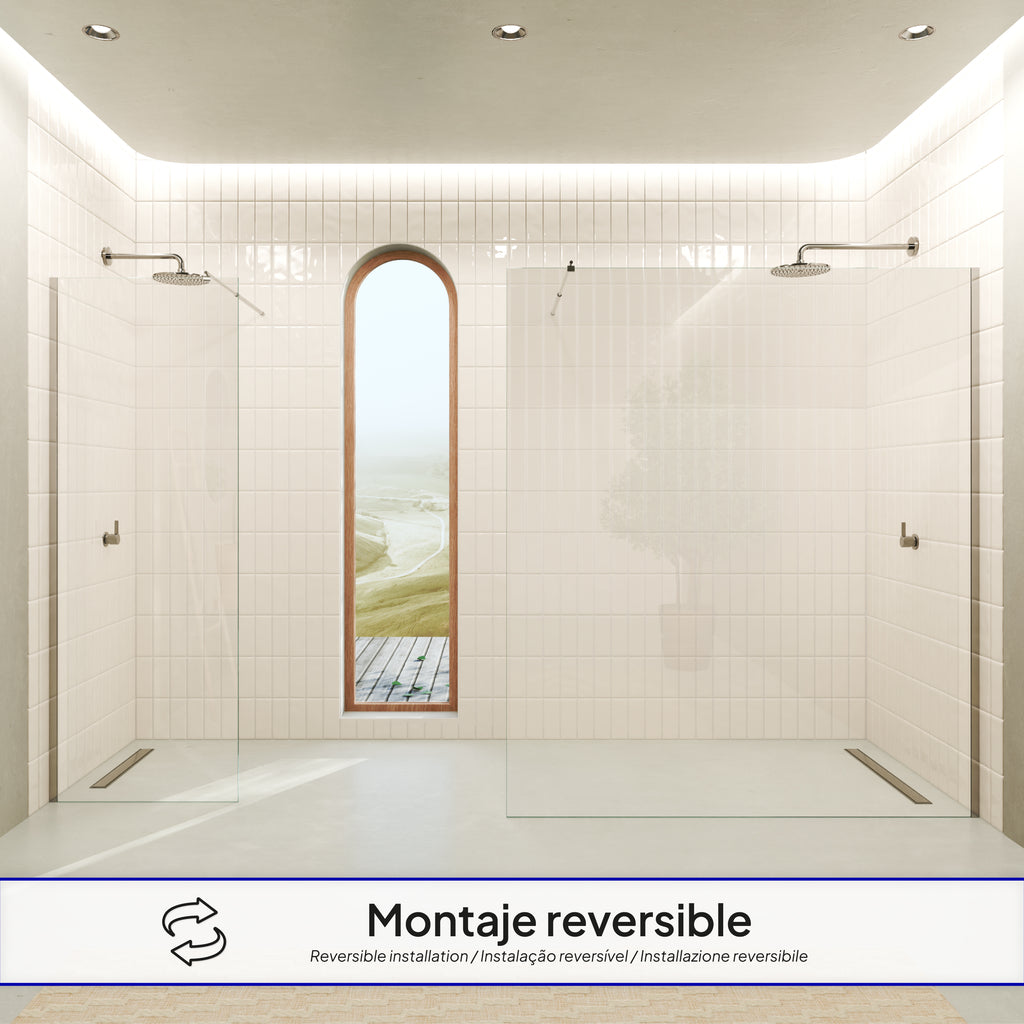 FIONA - Painel de Duche Walk-In em Vidro Transparente 10mm com Perfil e Barra Estabilizadora Cromado