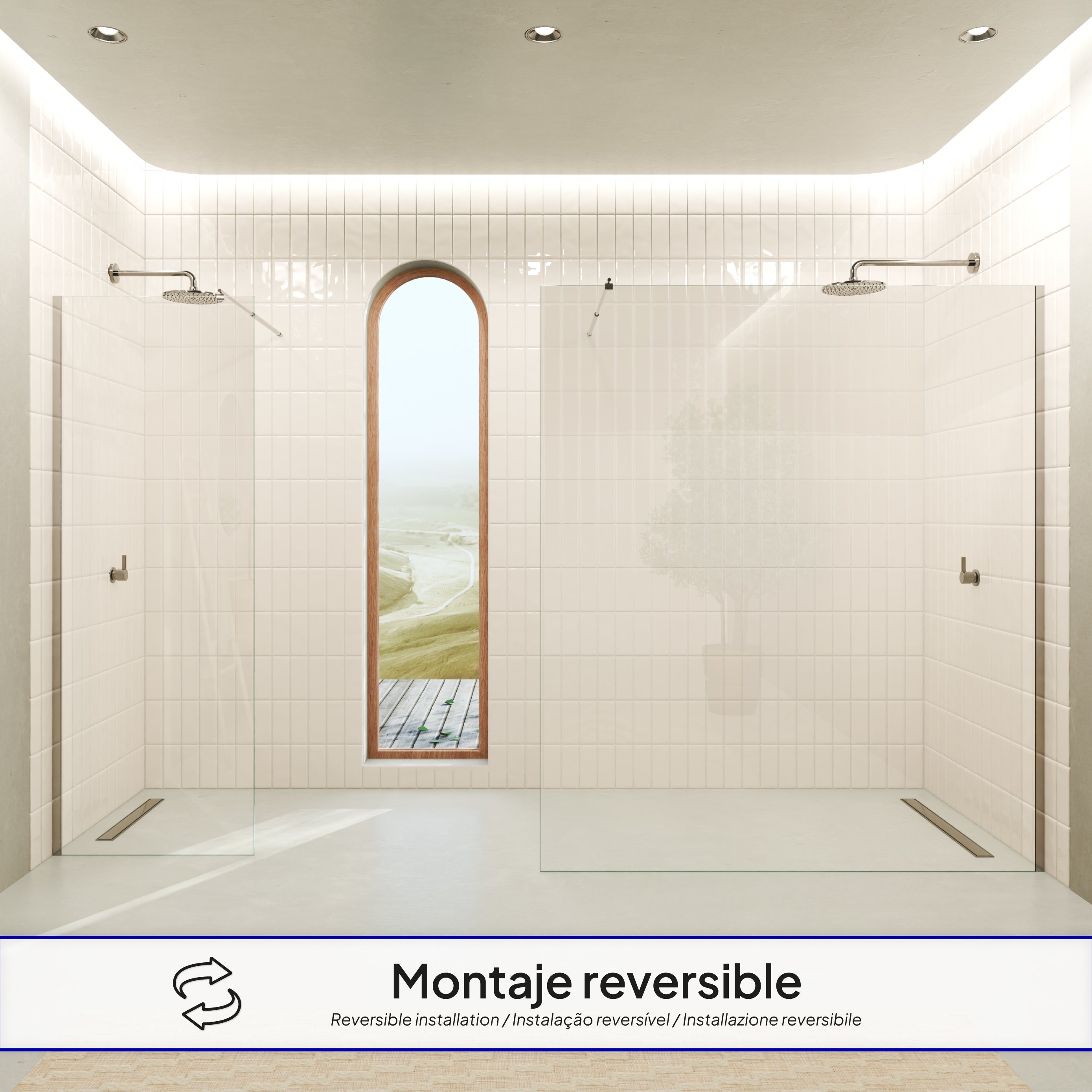 FIONA - Painel de Duche Walk-In em Vidro Transparente 10mm com Perfil e Barra Estabilizadora Cromado