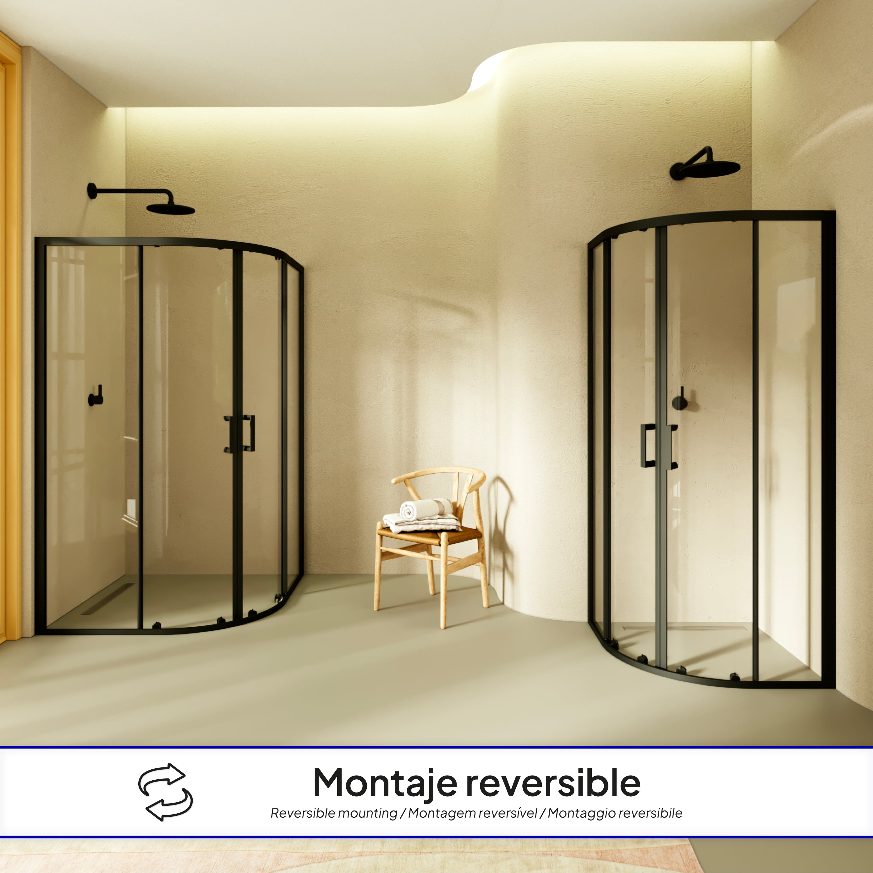 ELLA - Cabine de duche de quadrante em vidro transparente , portas deslizantes e perfis em preto