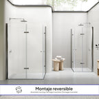 EMMA - Cabine de Duche (70-120 cm x 180-190 cm) com Vidro Transparente 6mm - Entrada de Canto, Portas articuladas e Perfis em Inox