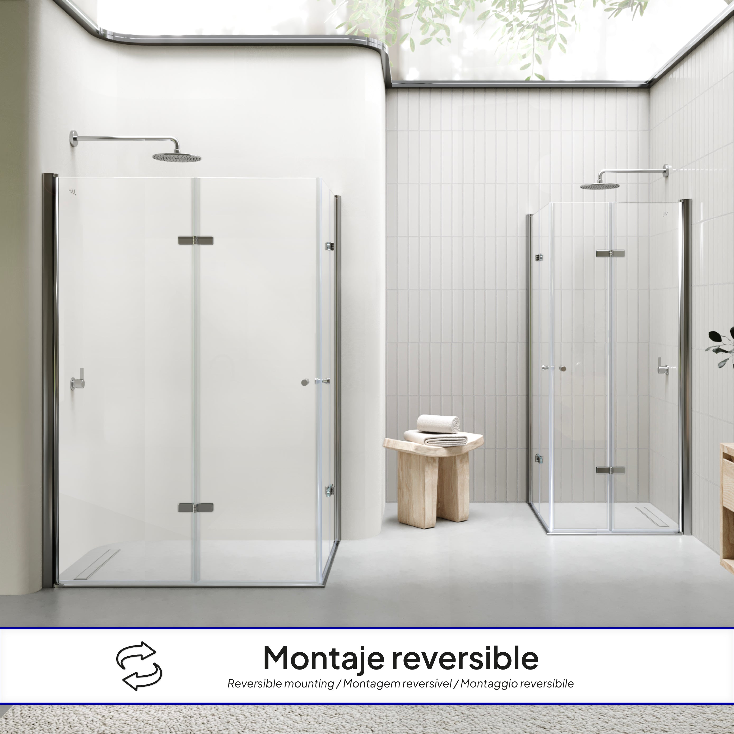 EMMA - Cabine de Duche (70-120 cm x 180-190 cm) com Vidro Transparente 6mm - Entrada de Canto, Portas articuladas e Perfis em Inox