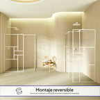 GIANNA – Painel de Duche Walk-In com 2 Painéis em Vidro Temperado c/ Blocos e Perfil Branco com Barra Estabilizadora