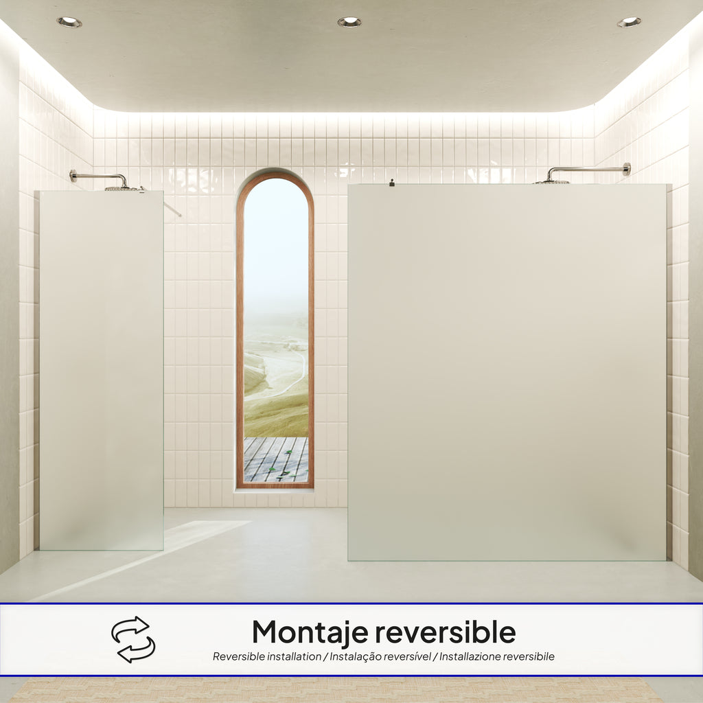 FIONA - Painel de Duche Walk-In em Vidro Fosco 10mm com perfil e Barra Estabilizadora Cromado