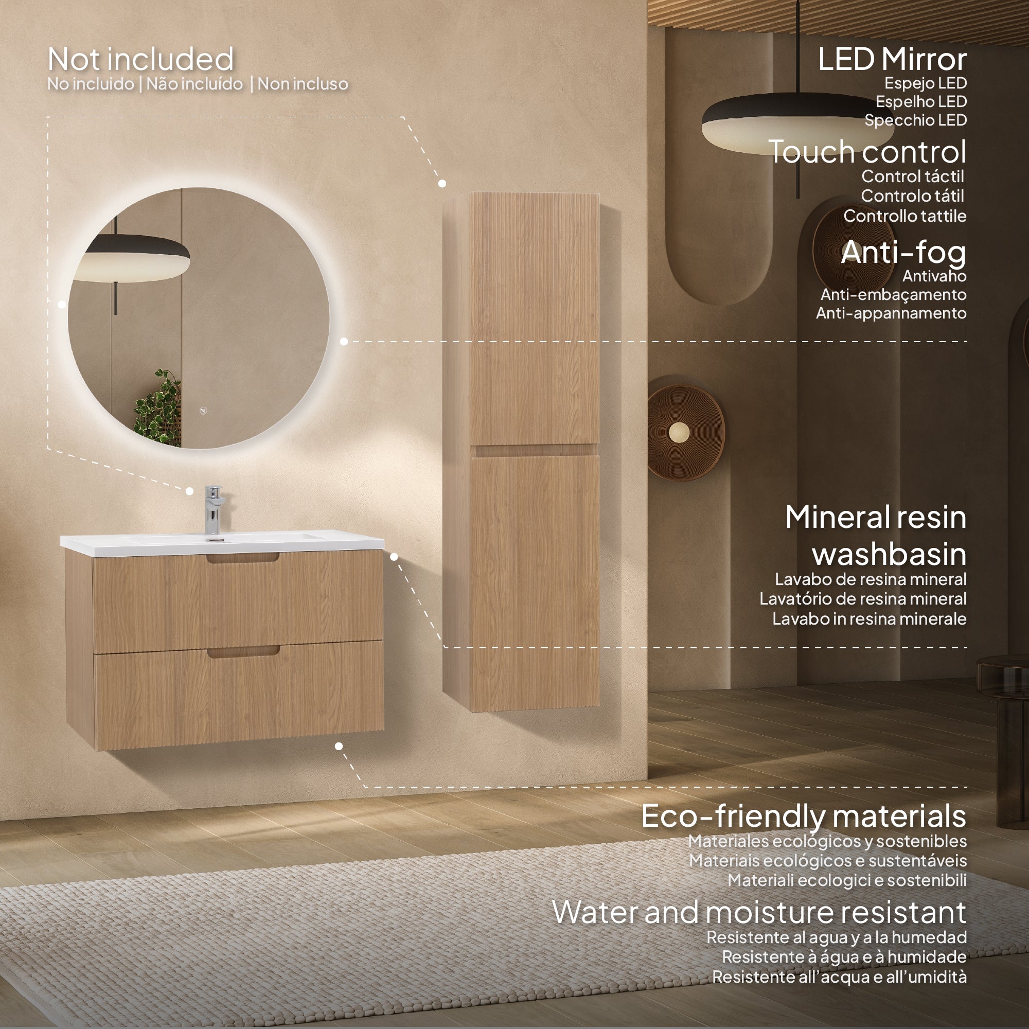 Tália – Móvel de Lavatório Suspenso com Gavetas Soft-Close | Vários Tamanhos e Cores