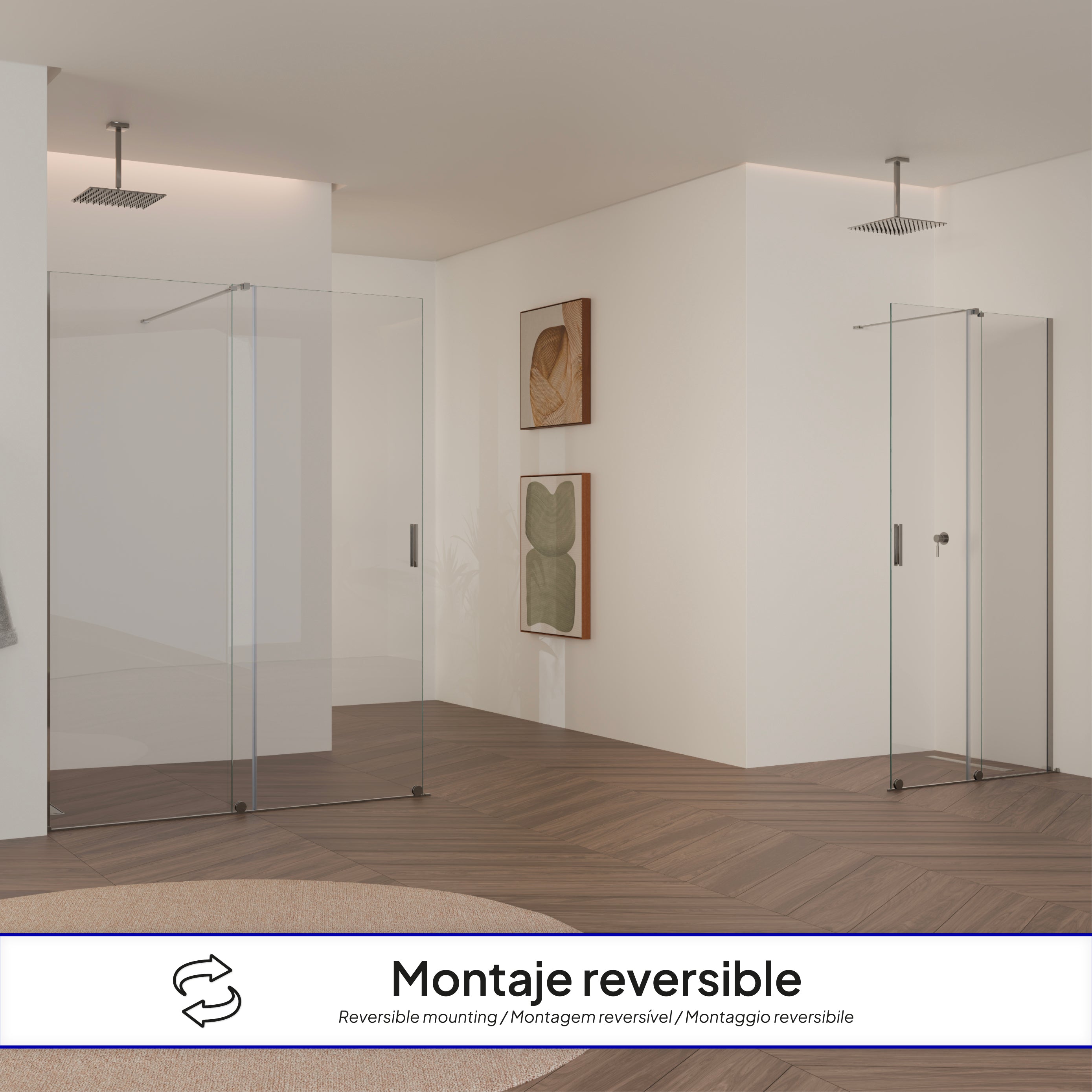 NADINE - Painel de Duche Walk-In em Vidro Temperado 8mm com Perfil cromado