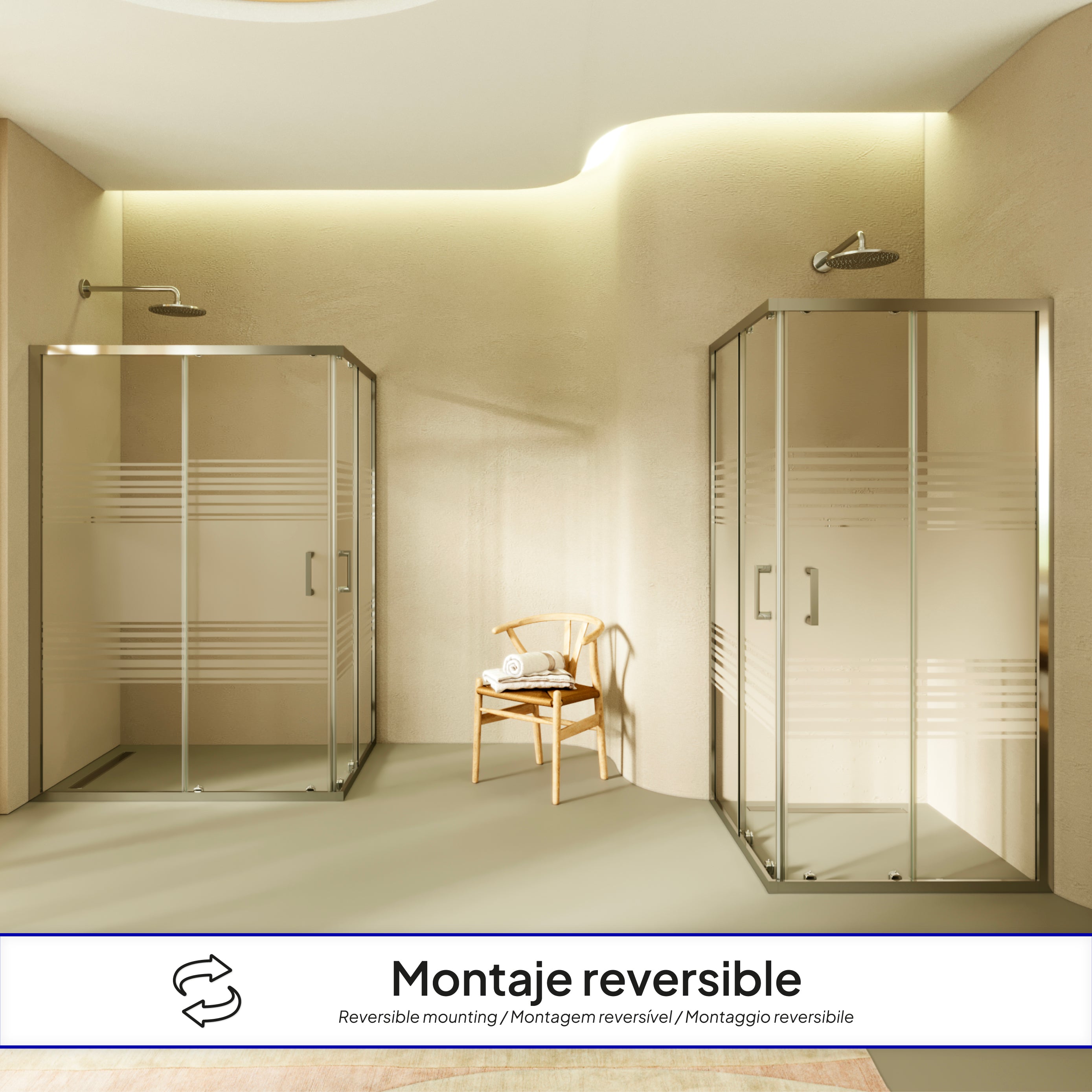 DIANA - Cabine de duche de entrada de canto com portas de correr em vidro temperado meio fosco