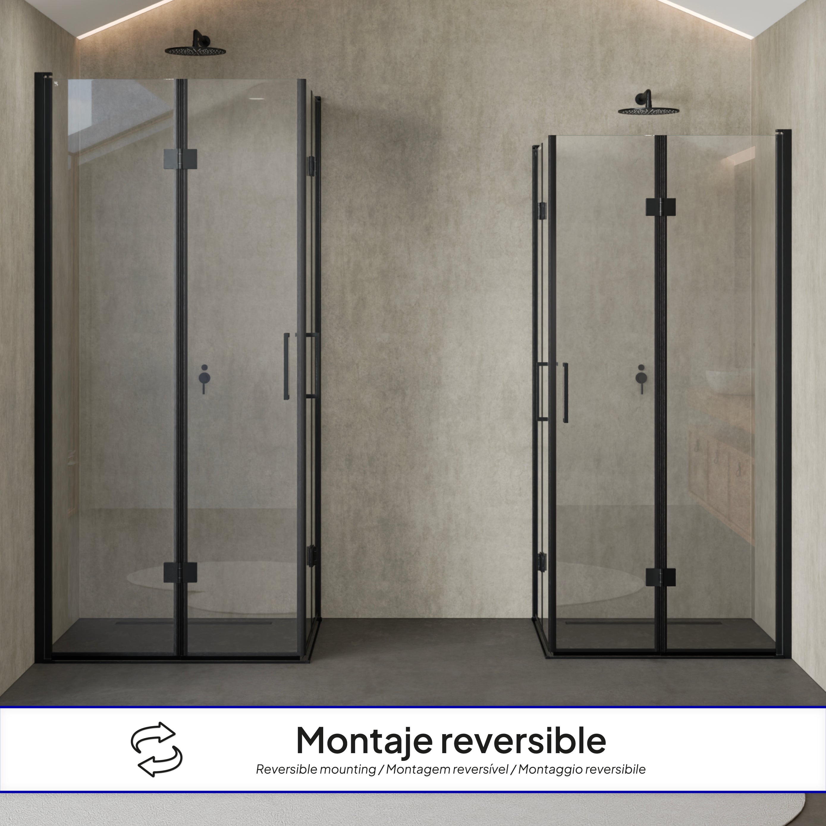 BELLE - Cabine de duche de entrada de canto com portas dobráveis em vidro temperado e perfis pretos
