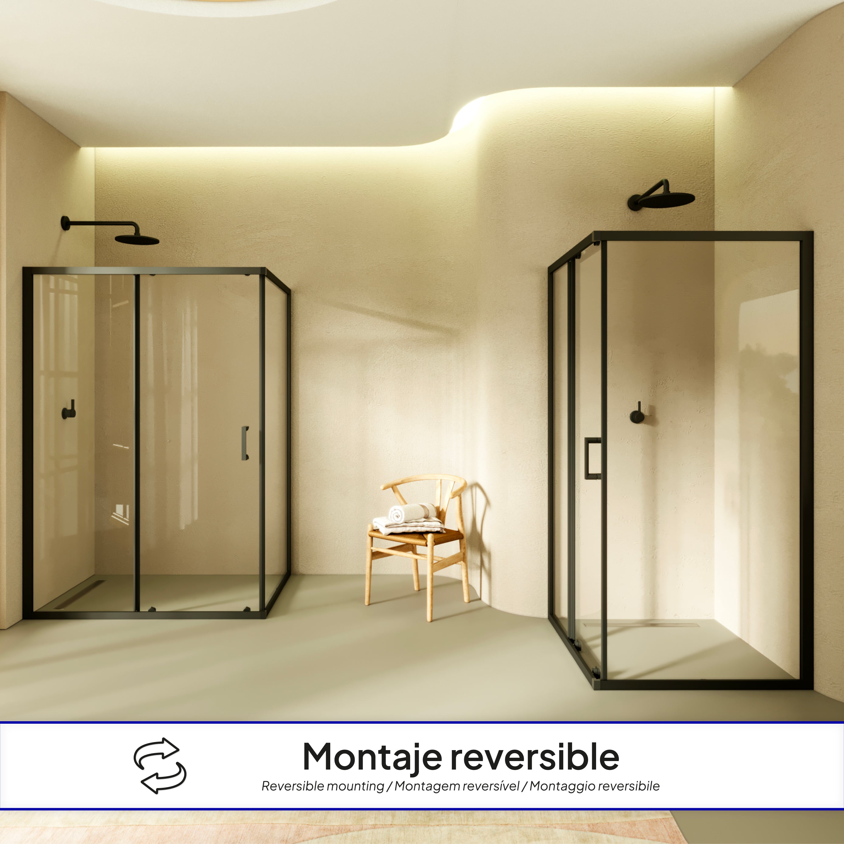 DORA - Cabine de duche com portas de correr em vidro temperado e com perfis em preto