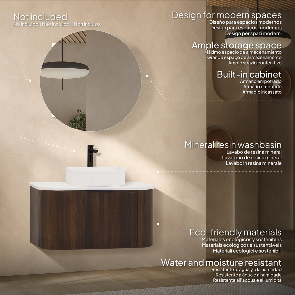 Maia – Móvel de Lavatório Suspenso com Gavetas Soft-Close | 90 cm | Branco Acanalado