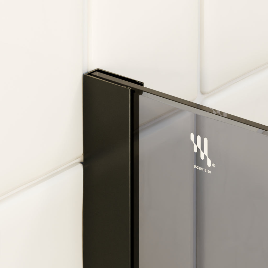 OLIVIA - Painel de Duche Walk-In em Vidro Escuro 10mm com Perfil e Barra Estabilizadora Preto
