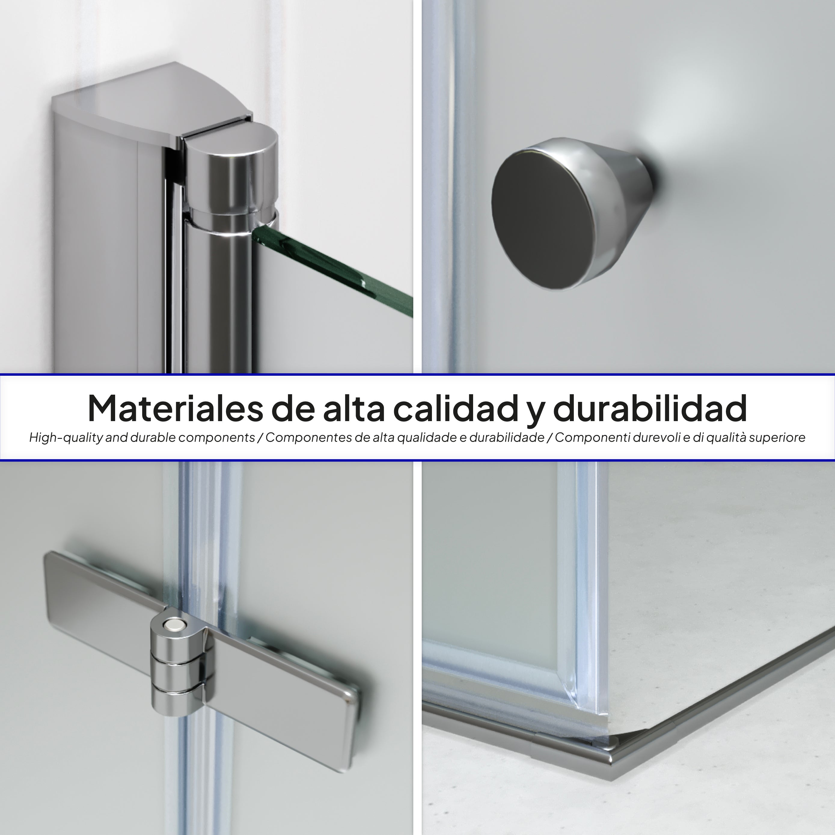 EMMA - Cabine de Duche (70-120 cm x 180-190 cm) com Vidro Fosco 6mm - Entrada de Canto, Portas articuladas e Perfis em Inox