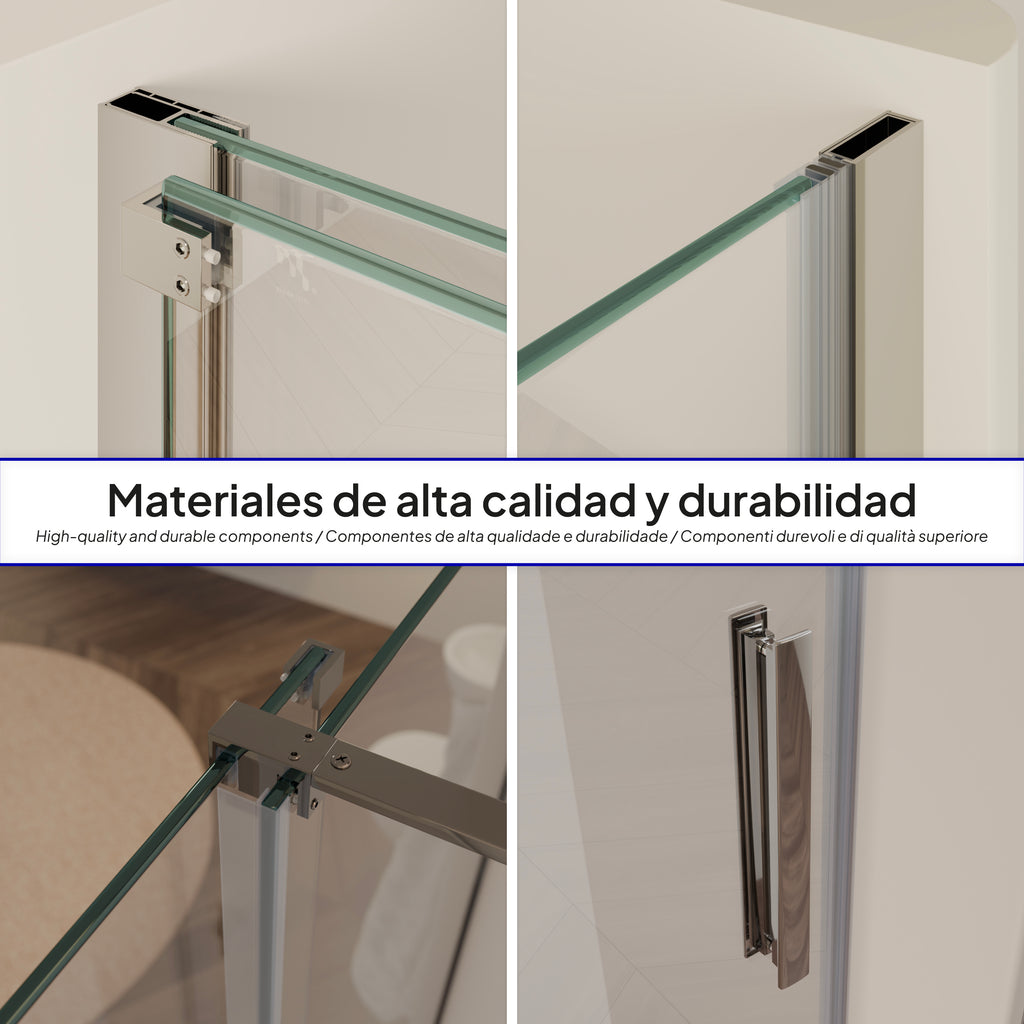 NADINE - Frontal de duche em vidro temperado transparente de 8mm e perfis cromados