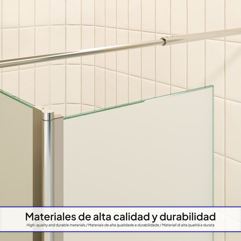 FIONA - Painel de Duche Walk-In com Painel Lateral Giratório 40 cm em Vidro Satinado 10mm com Perfil e Barra Estabilizadora Cromado