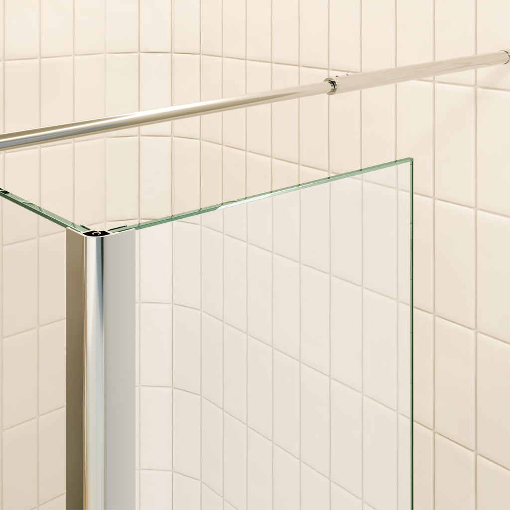 FIONA - Painel de Duche Walk-In com Painel Lateral Fixo 40 cm a 90º em Vidro Transparente 10mm com Perfil e Barra Estabilizadora Cromado