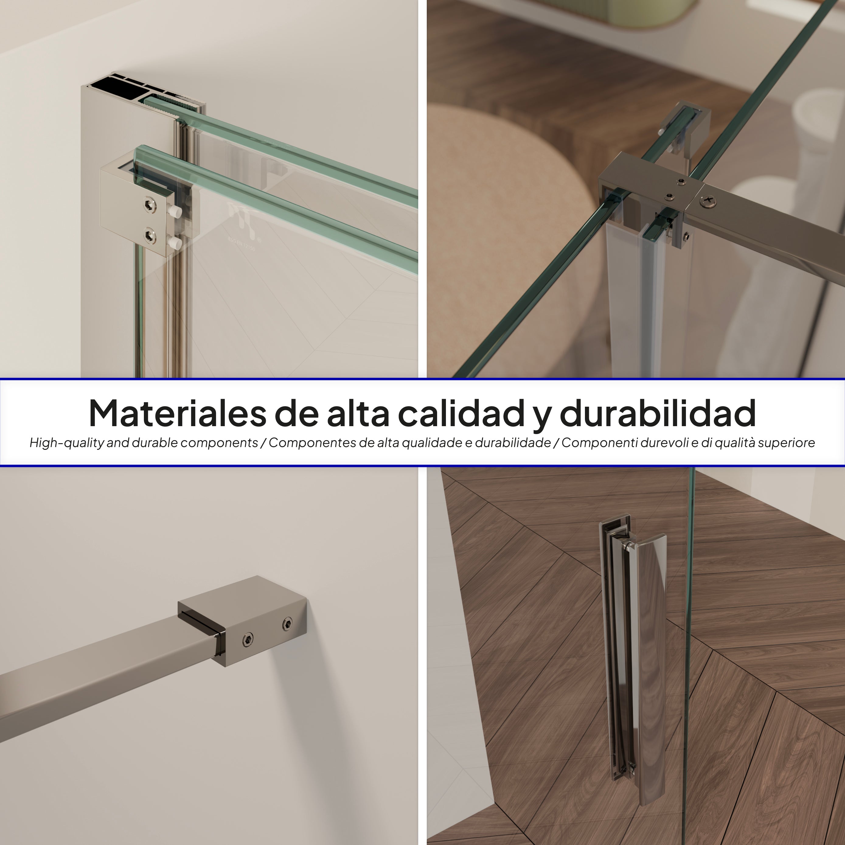 NADINE - Painel de Duche Walk-In em Vidro Temperado 8mm com Perfil cromado