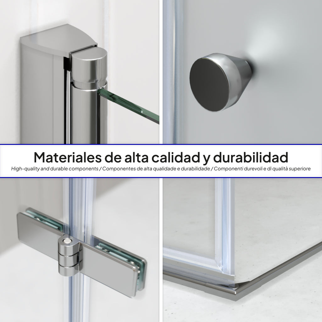 EMMA - Cabine de Duche (70-120 cm x 180-190 cm) com Vidro Meio Fosco 6mm - Entrada de Canto, Portas articuladas e Perfis em Inox