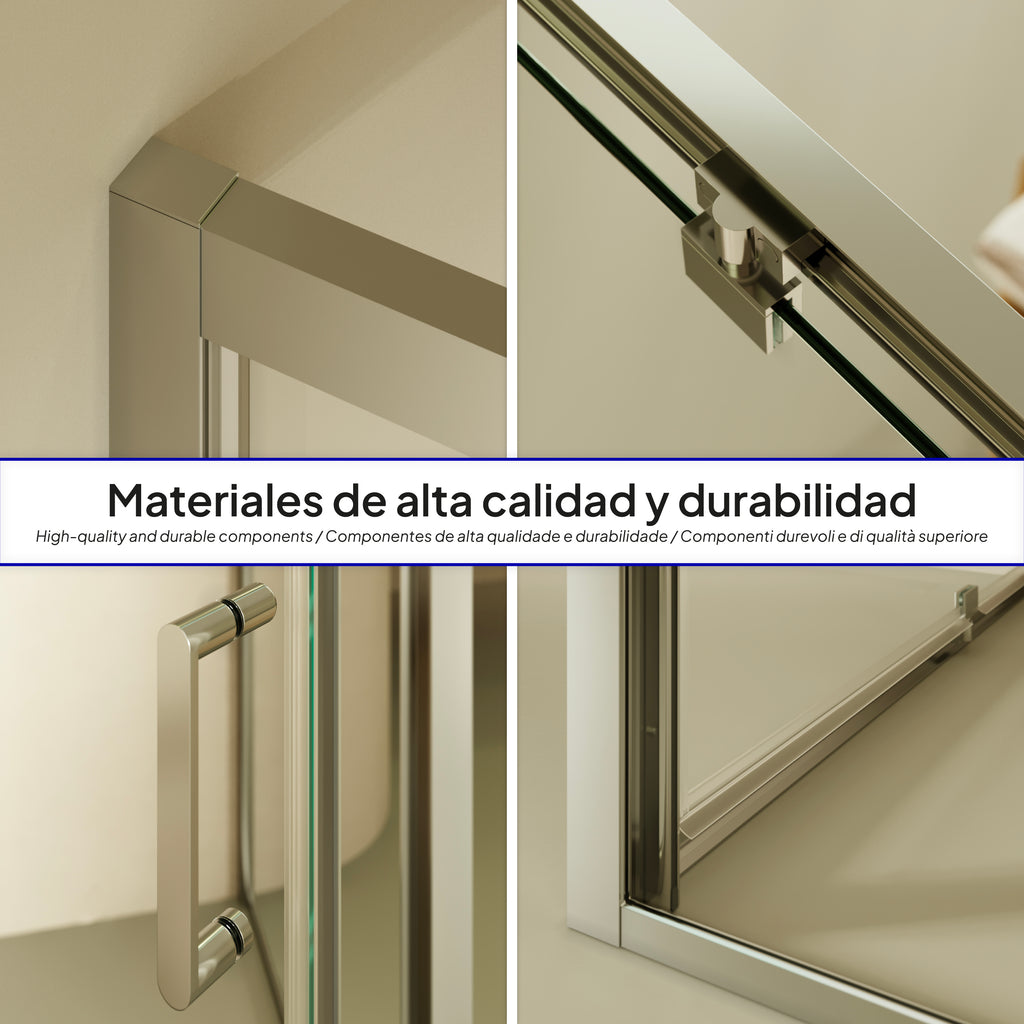 ISADORA - Cabine de duche de entrada frontal com portas articuladas em vidro temperado e perfis cromados