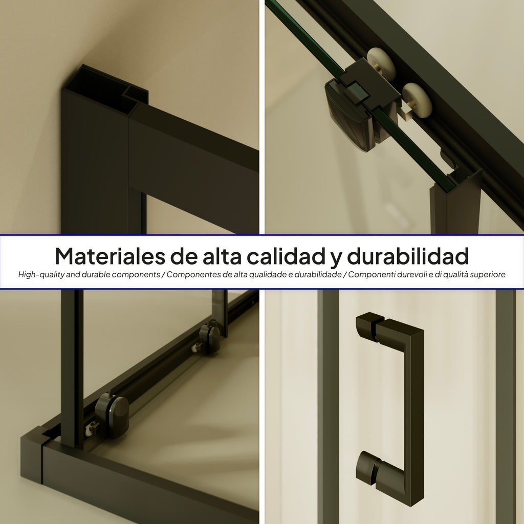 DORA - Cabine de duche com portas de correr em vidro temperado e com perfis em preto