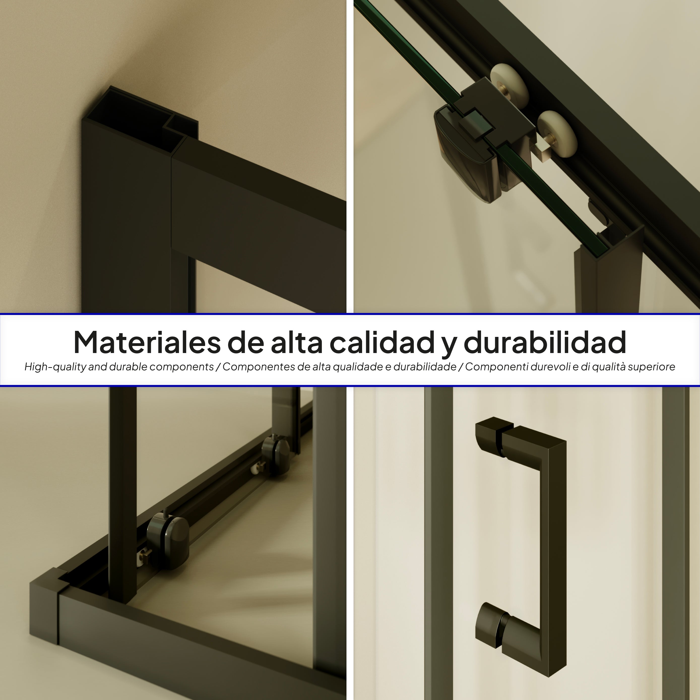 DIANA - Cabine de duche de entrada de canto portas de correr em vidro temperado e perfis pretos