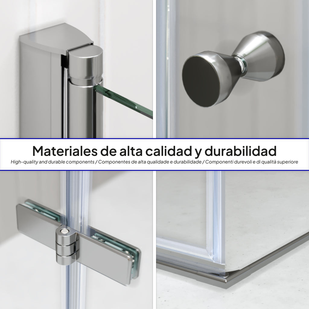 EMMA - Cabine de Duche (70-120 cm x 180-190 cm) com Vidro Transparente 6mm - Entrada de Canto, Portas articuladas e Perfis em Inox