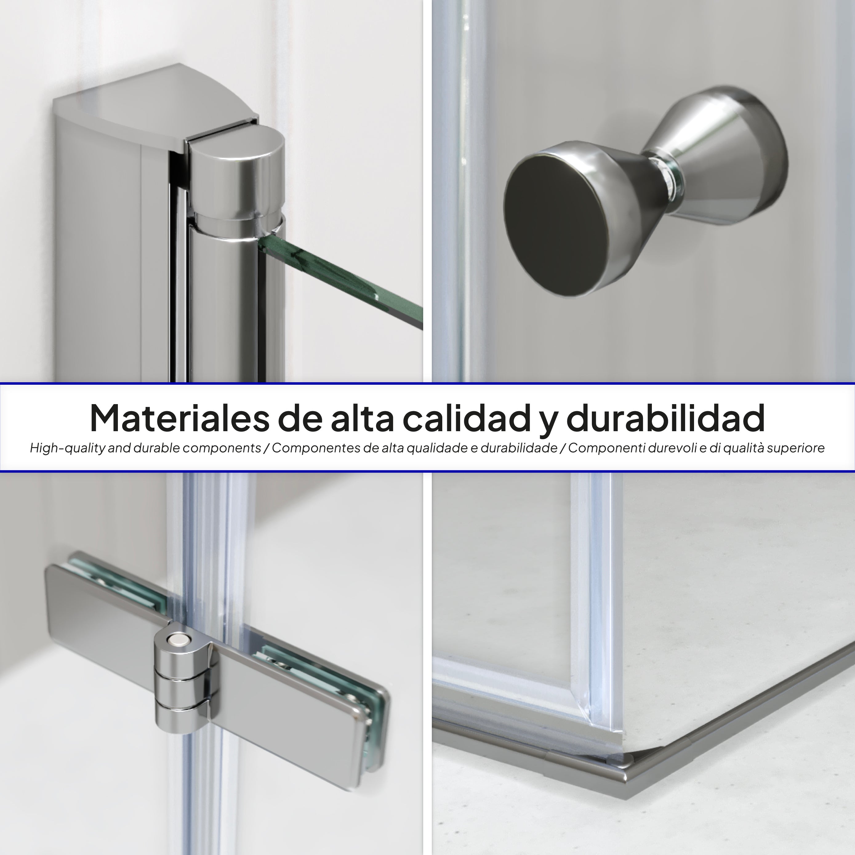 EMMA - Cabine de Duche (70-120 cm x 180-190 cm) com Vidro Transparente 6mm - Entrada de Canto, Portas articuladas e Perfis em Inox