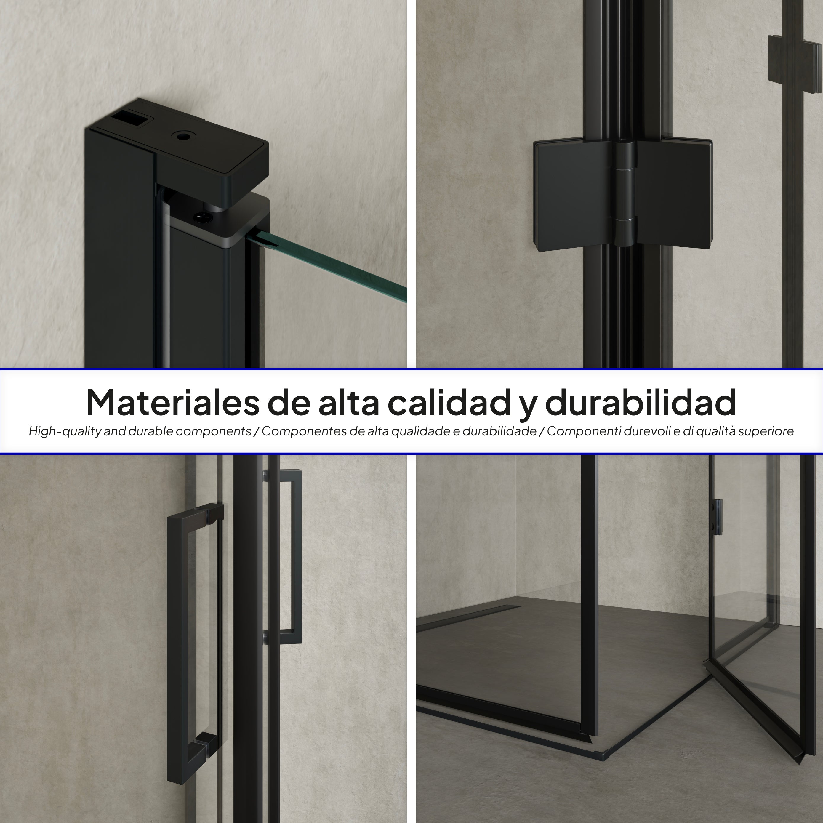 BELLE - Cabine de duche de entrada de canto com portas dobráveis em vidro temperado e perfis pretos