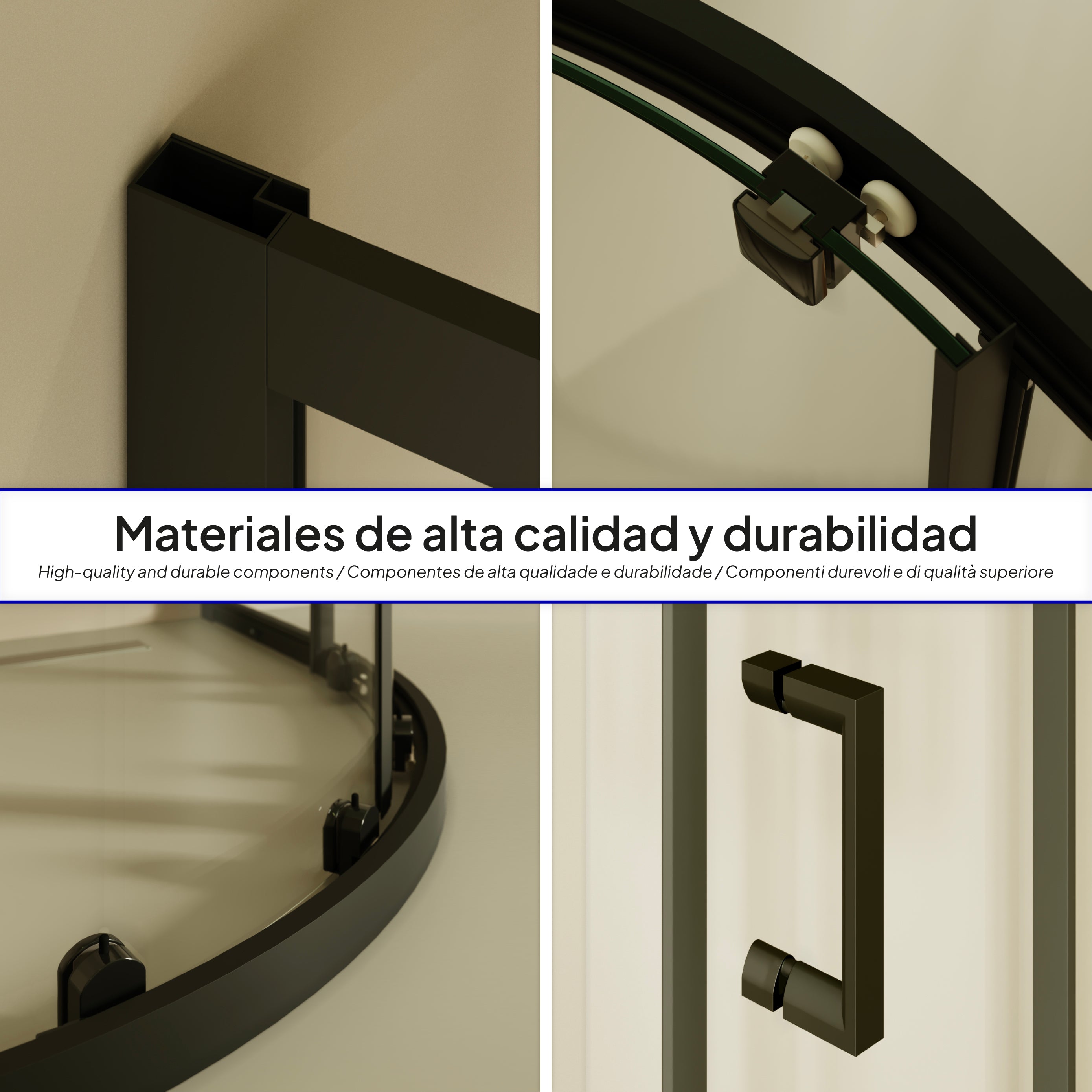 ELLA - Cabine de duche de quadrante em vidro transparente , portas deslizantes e perfis em preto