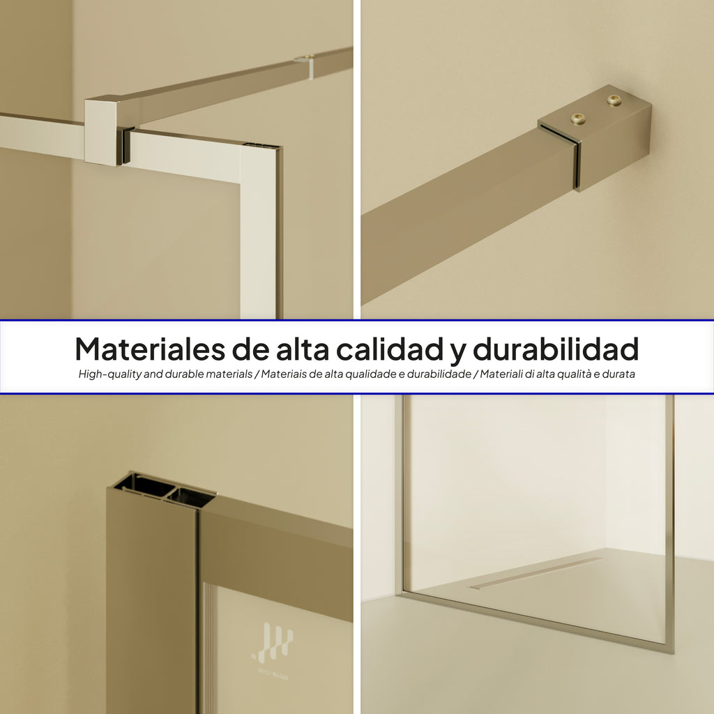 GIANNA - Painel de Duche Walk-In em Vidro Temperado com Perfil Cromado e Barra Estabilizadora