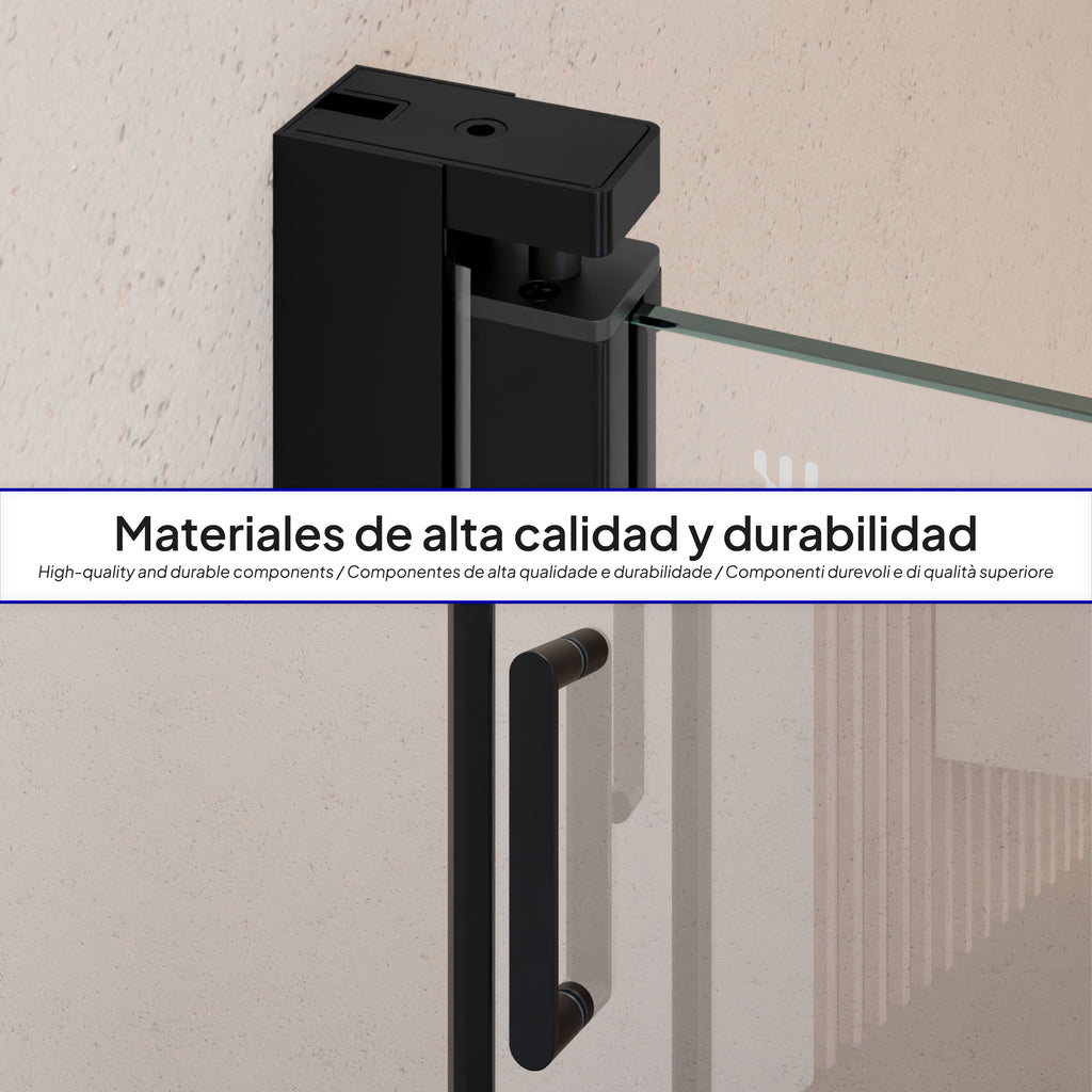 STELLA - Porta de duche com portas batentes em vidro temperado e perfis pretos