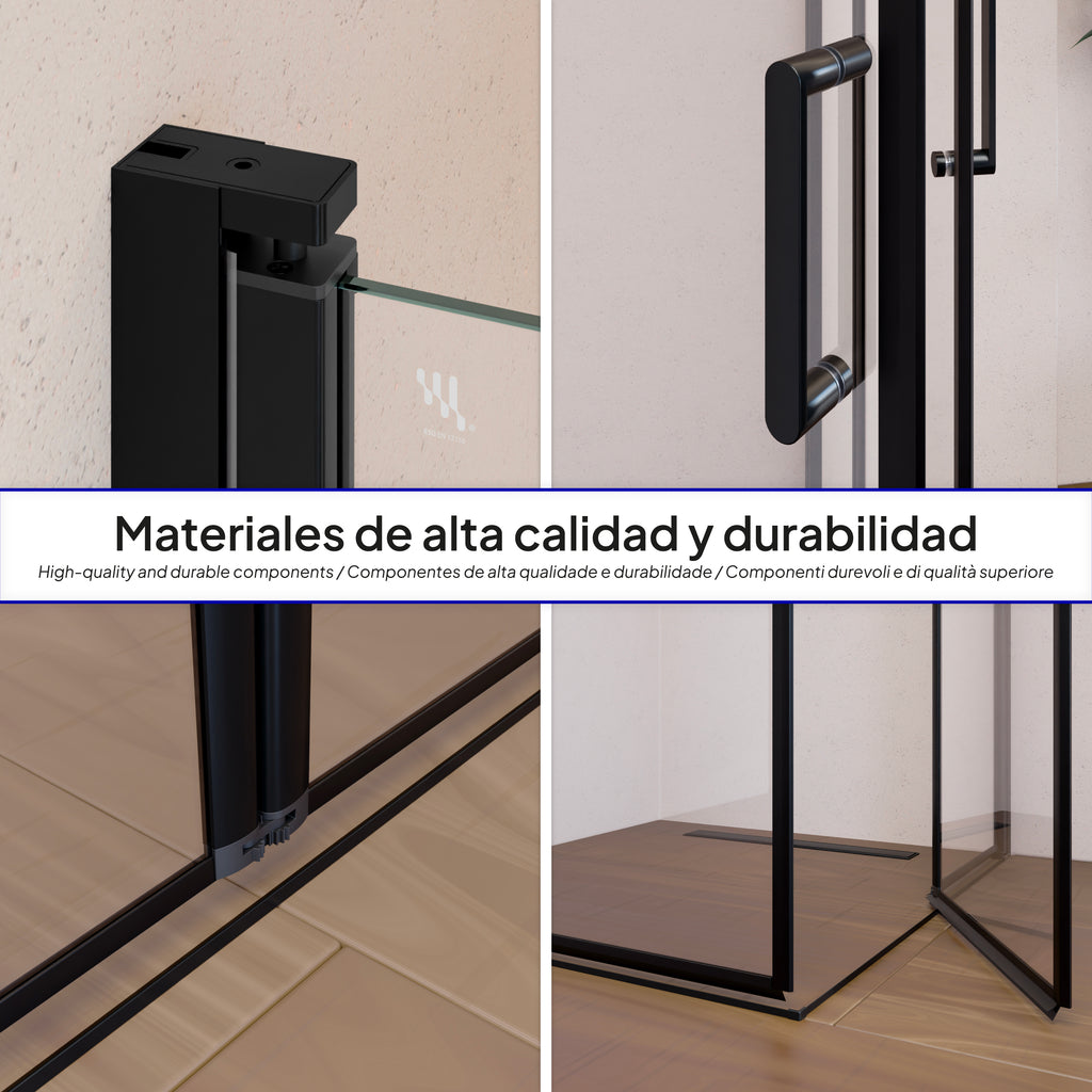 ALINA - Cabine de duche de entrada de canto com portas dobráveis em vidro temperado e perfis pretos