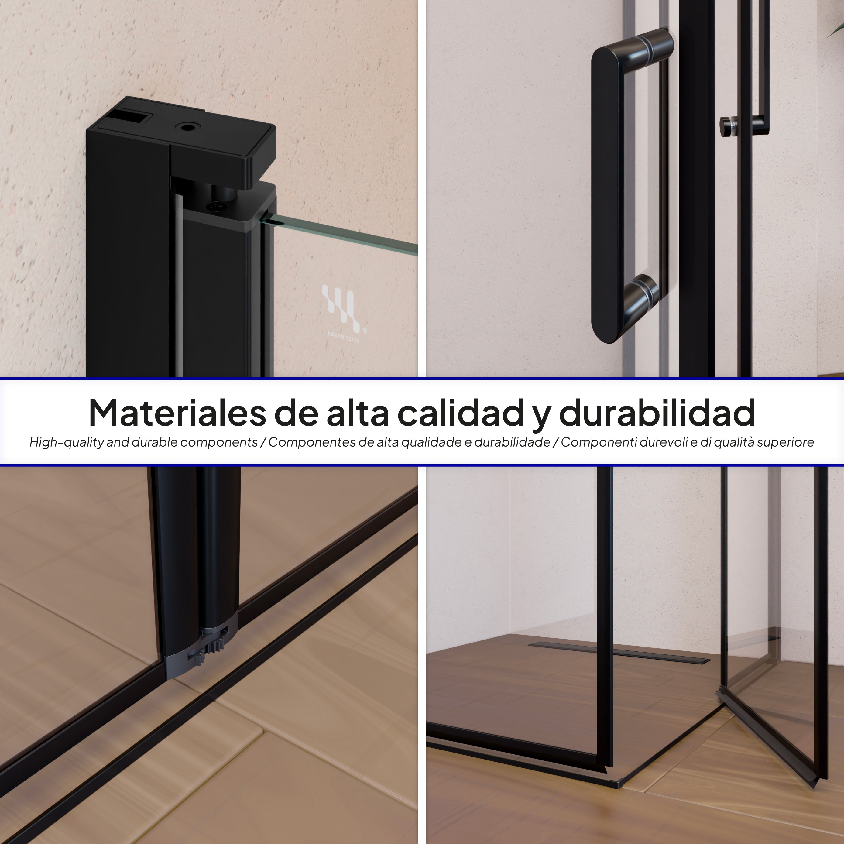 ALINA - Cabine de duche de entrada de canto com portas dobráveis em vidro temperado e perfis pretos