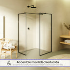 GIANNA – Painel de Duche Walk-In com 2 Painéis em Vidro Temperado e Perfil Preto com Barra Estabilizadora