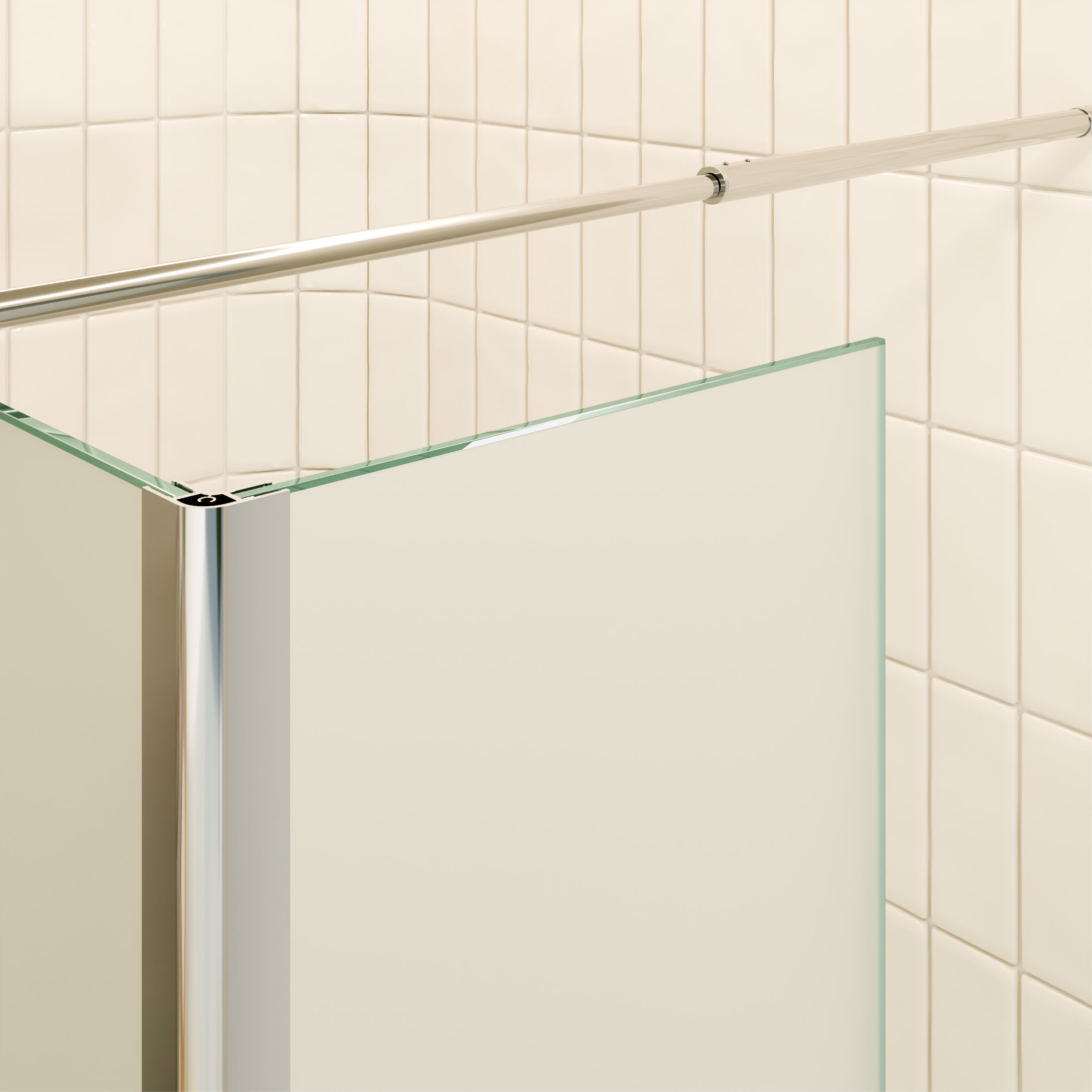 FIONA - Painel de Duche Walk-In com Painel Lateral Fixo 40 cm a 90º em Vidro Satinado 10mm com Perfil e Barra Estabilizadora Cromado