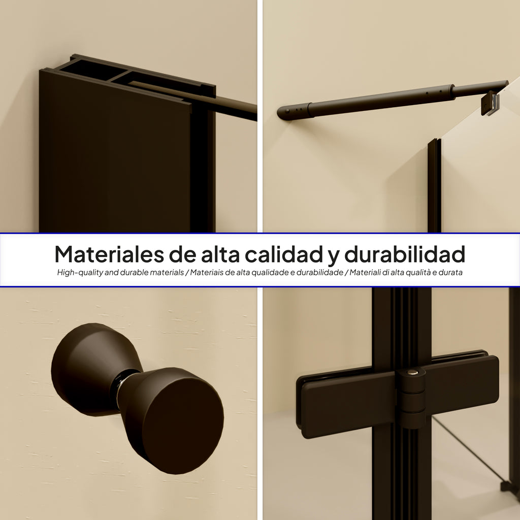 ALICE - Cabine de duche de canto com portas articuladas em vidro temperado e perfis pretos