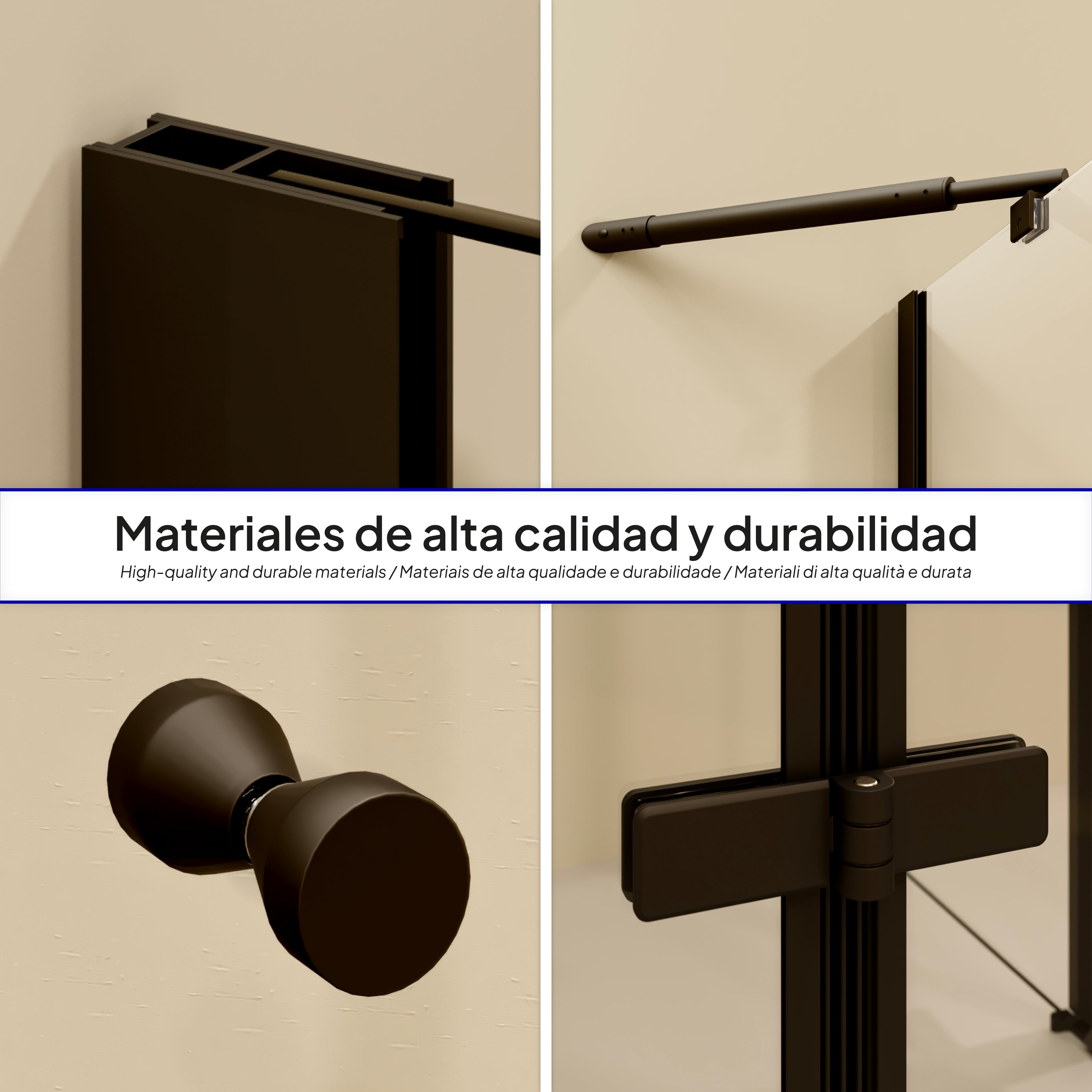 ALICE - Cabine de duche de canto com portas articuladas em vidro temperado e perfis pretos