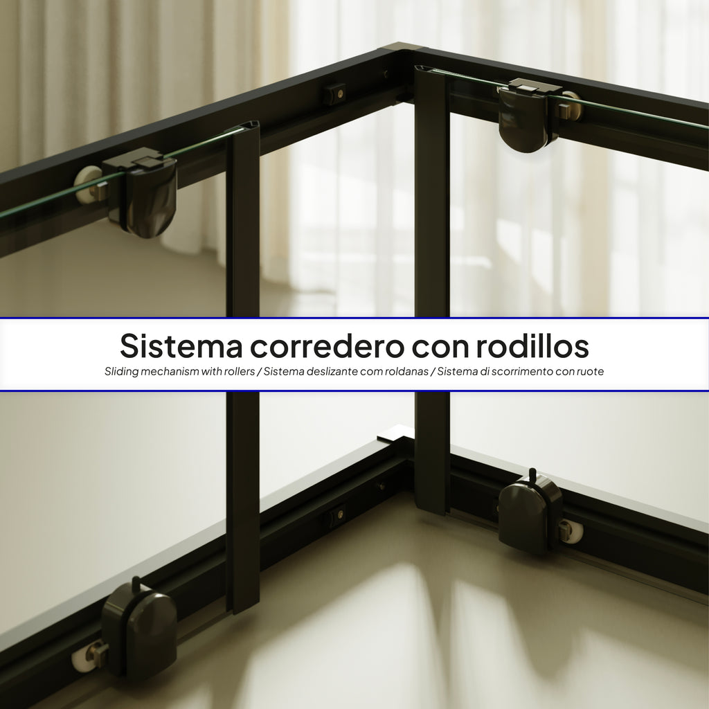 DIANA - Cabine de duche de entrada de canto portas de correr em vidro temperado e perfis pretos