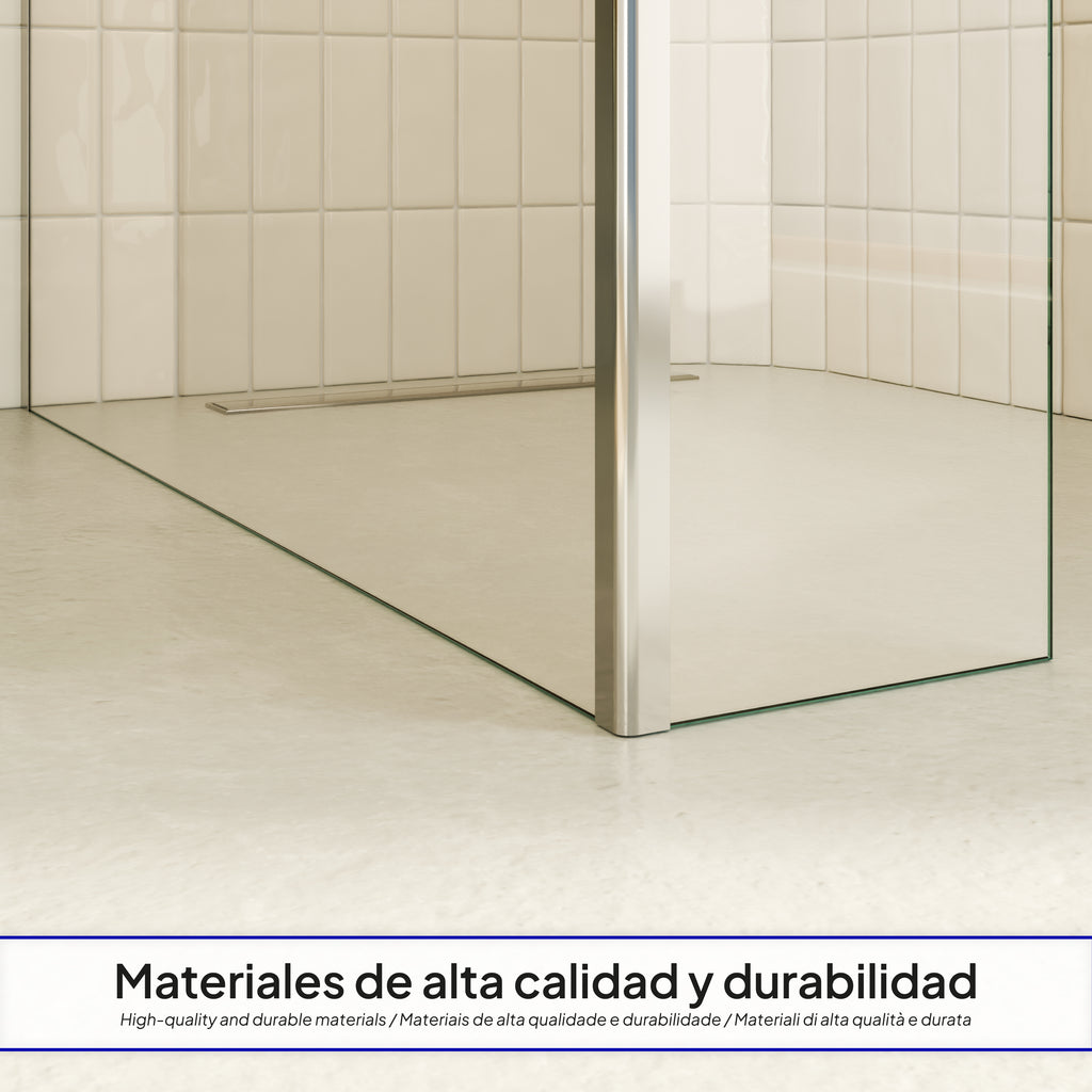 FIONA - Painel de Duche Walk-In com Painel Lateral Fixo 40 cm a 90º em Vidro Transparente 10mm com Perfil e Barra Estabilizadora Cromado