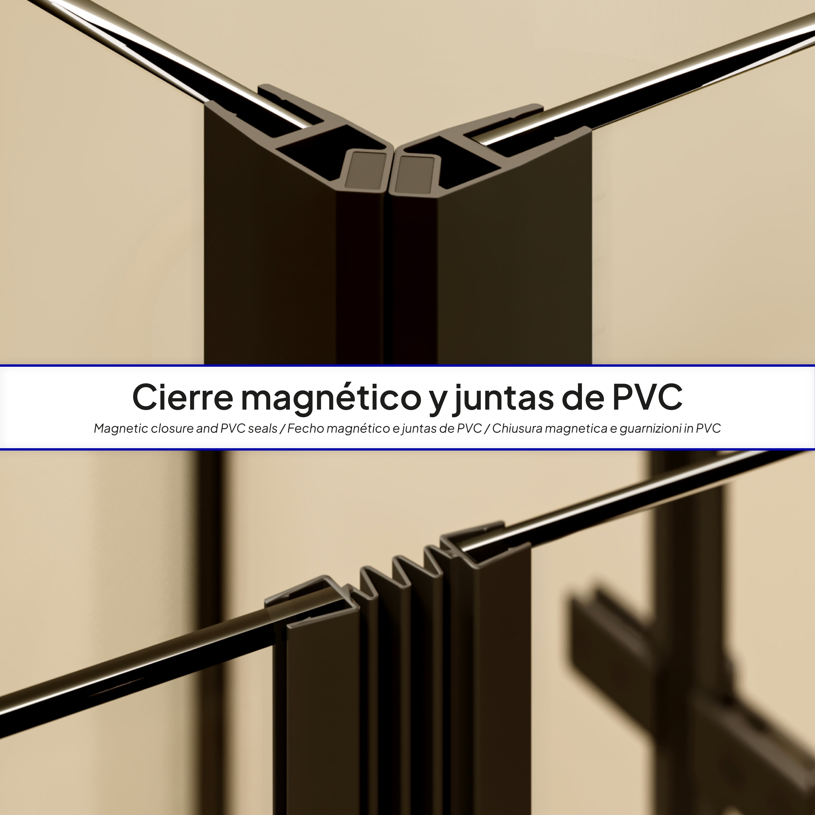 ALICE - Cabine de duche de canto com portas articuladas em vidro temperado e perfis pretos