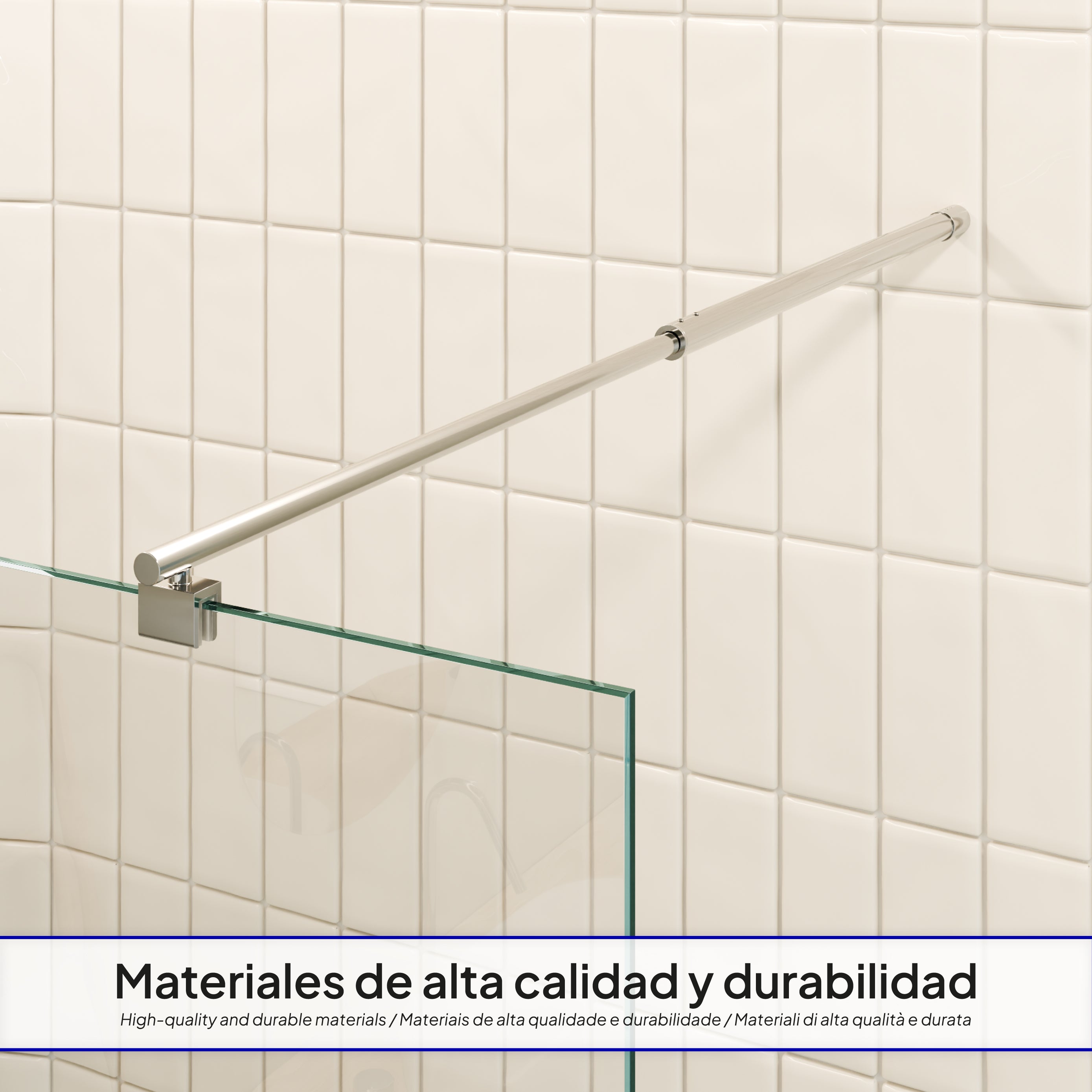 FIONA - Painel de Duche Walk-In em Vidro Transparente 10mm com Perfil e Barra Estabilizadora Cromado