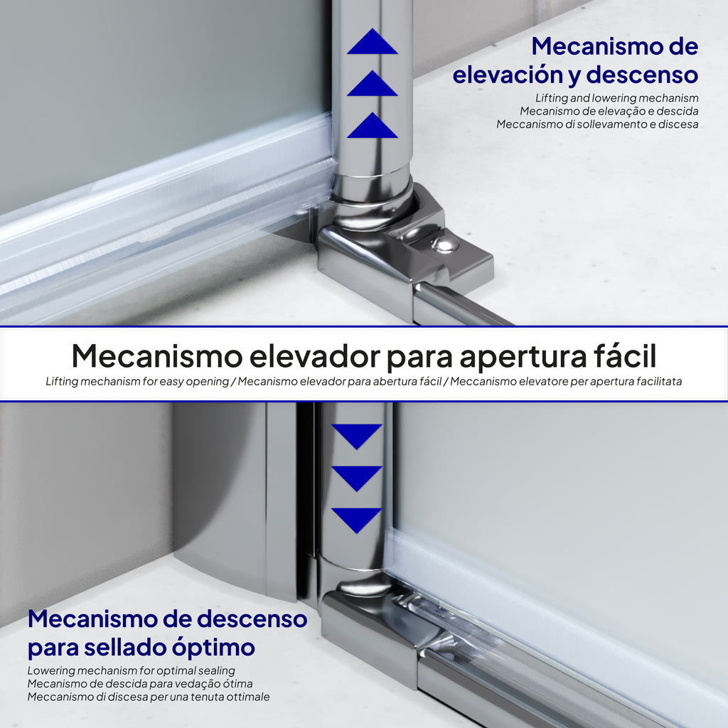 EMMA - Cabine de Duche (70-120 cm x 180-190 cm) com Vidro Fosco 6mm - Entrada de Canto, Portas articuladas e Perfis em Inox