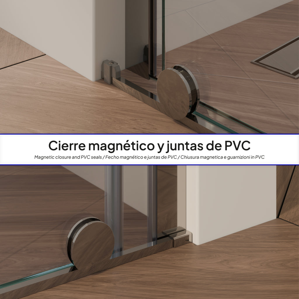 NADINE - Frontal de duche em vidro temperado transparente de 8mm e perfis cromados