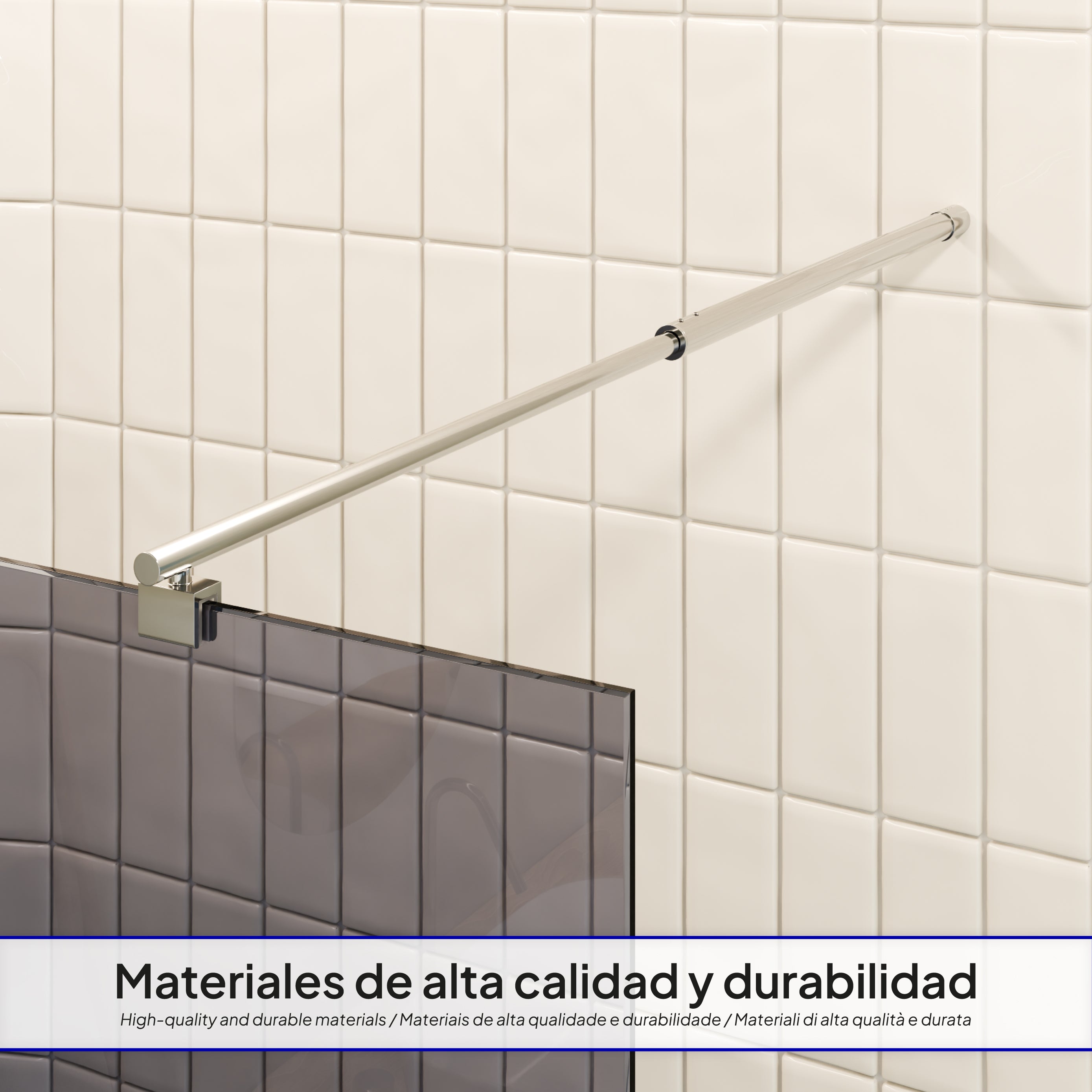 FIONA - Painel de duche Walk-In em Vidro Escurecido 10mm com perfil e Barra Estabilizadora Cromado