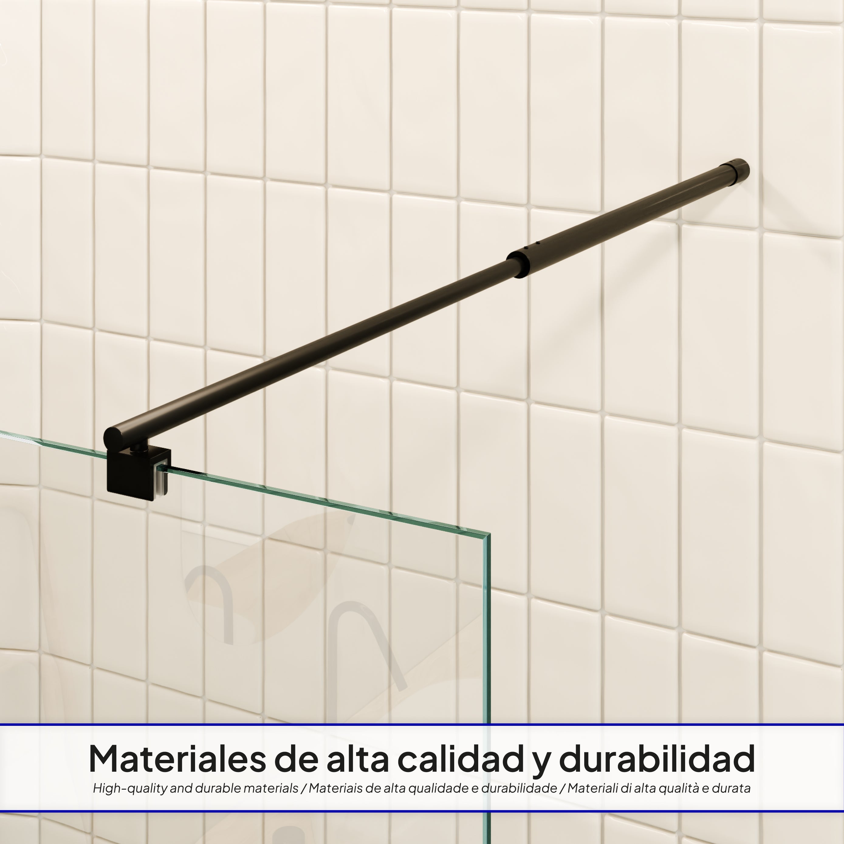 OLIVIA - Painel de Duche Walk-In em Vidro Meio Fosco 10mm com Perfil e Barra Estabilizadora Preto